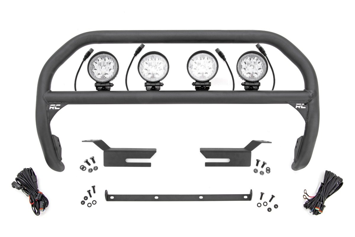 Ford Bronco Nudge Bar - Front - Rough Country - 4 Inch Round LED (x4) - Black - '21-'25